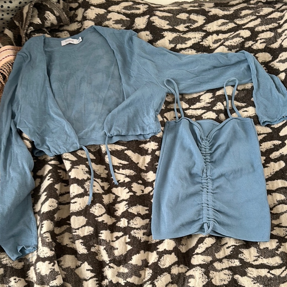 VRG GRL Blue Two-Piece Set with Ruched Top Set